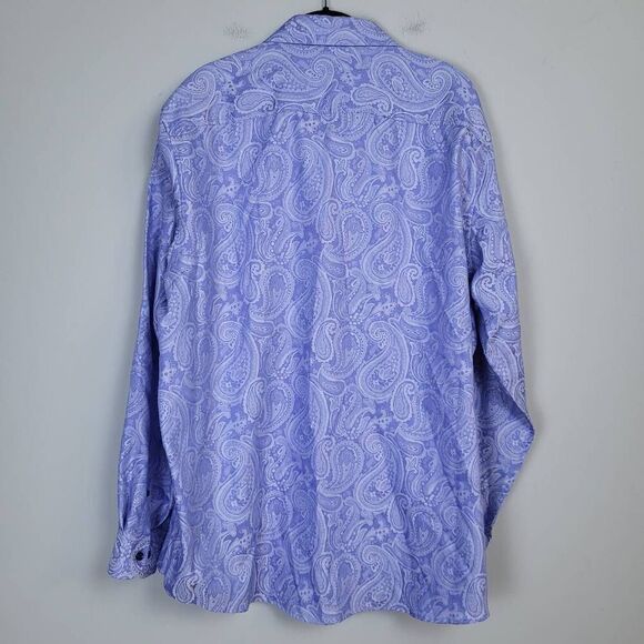 Tasso Elba Mens Paisley Button Up Shirt Blue Size XL Long Sleeve Flip Cuff Work - Picture 2 of 8